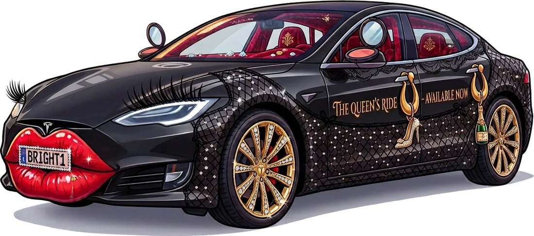 black wrap, gold rims, lashes over the headlights, parked like she owns the block