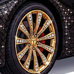 gold spokes set with stones, red calipers underneath